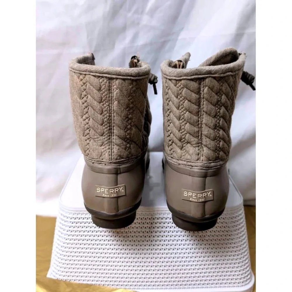 Sperry Saltwater Quilted Cable Knit Duck Boots Taupe Tan STS97184 Women's 7.5 M‎